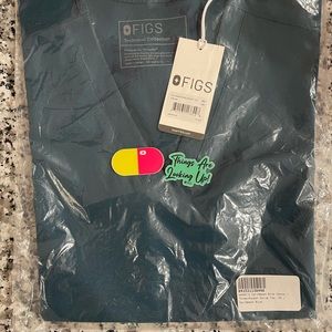 FIGS XS Casma carribbean blue scrub top with stickers